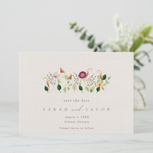 Whimsical Wildflowers Wedding Save The Date (Staand voorkant)