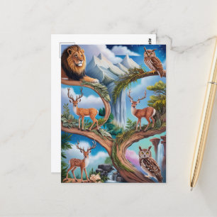 Whimsical Wildlife Fantasy Intrinsieke Miniatuur Briefkaart