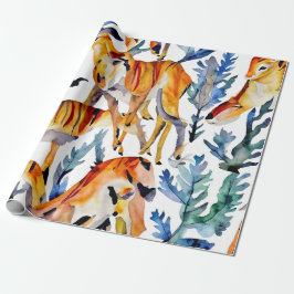 Whimsical Wildlife Waterverf Collage Cadeaupapier