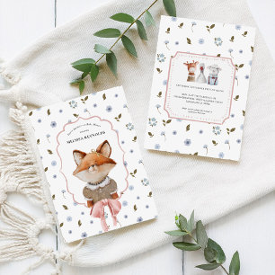 Whimsical Wildlings Vintage Dieren Baby Shower Kaart