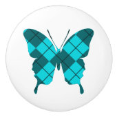 Whimsical Wings: Argyle Blues Keramische Knop (Voorkant)