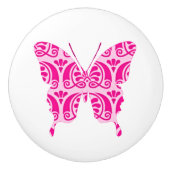 Whimsical Wings: Victoriaans roze Keramische Knop (Voorkant)