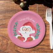 Whimsical Winking Santa Roze Kerst Papier Bord