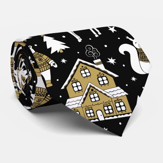 Whimsical Winter Animal Town Stropdas (Opgerold)