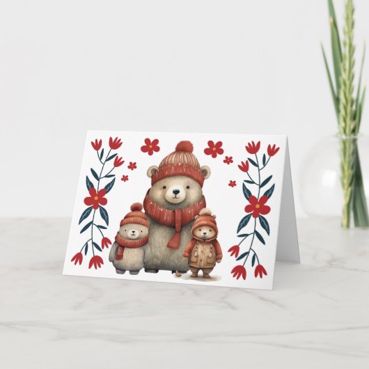 Whimsical Winter Beren & Bloemen Kerst Kaart (Voorkant)
