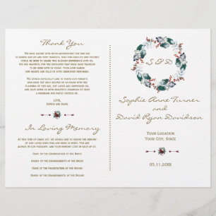 Whimsical Winter Berries Wreath Wedding Programme