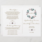 Whimsical Winter Berries Wreath Wedding Programme (Devant / Derrière)