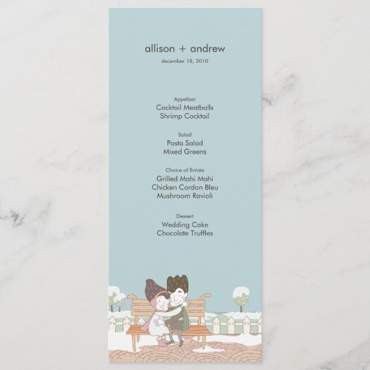 Whimsical Winter Bruiloft Menu Kaart (Voorkant)