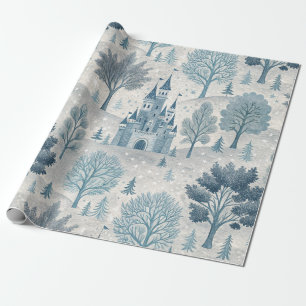 Whimsical Winter Castle Landschap in blauw en grij Cadeaupapier