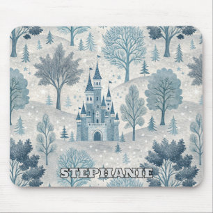 Whimsical Winter Castle Landschap in blauw en grij Muismat