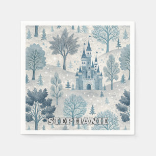 Whimsical Winter Castle Landschap in blauw en grij Servet