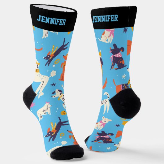 Whimsical Winter Dog Pattern Cute Puppy Sokken (Gebogen)