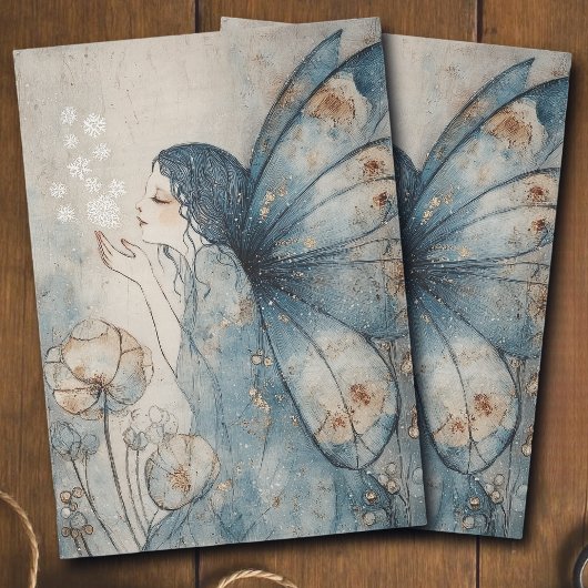 Whimsical Winter Fairy Blue Floral Decoupage Tissuepapier