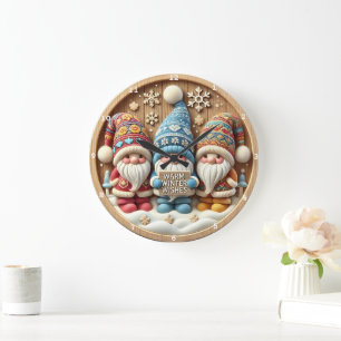 Whimsical Winter Gnomes" - Feestelijke Houten Muur Grote Klok