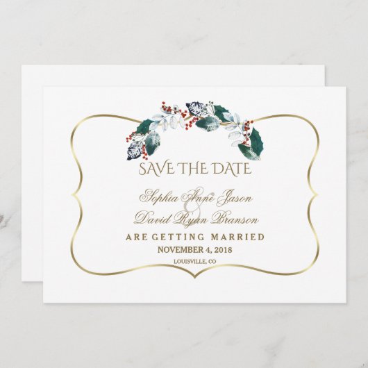Whimsical Winter Heilige Berries redt de datum Save The Date (Voorkant / Achterkant)