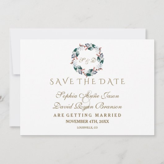 Whimsical Winter Heilige Berries redt de datum Save The Date (Achterkant)