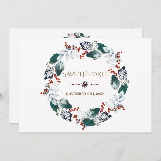 Whimsical Winter Heilige Berries redt de datum Save The Date (Voorkant / Achterkant)