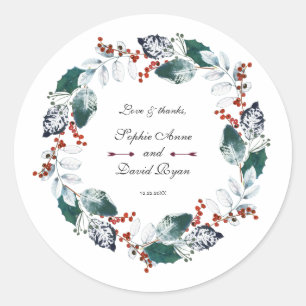 Whimsical Winter Heilige Berries Wreath Wedding Ronde Sticker