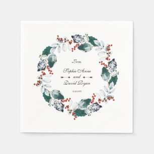 Whimsical Winter Heilige Bessen Krans Bruiloft Servet