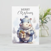 Whimsical Winter Hippo Kerst Kaart (Staand voorkant)