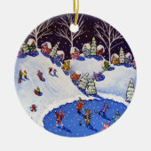 Whimsical Winter Ice Skaters Sled Riders Ornament (Voorkant)
