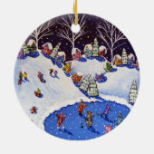 Whimsical Winter Ice Skaters Sled Riders Ornament (Achterkant)