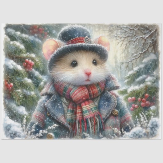 Whimsical Winter Mouse Kerstbos Decoupage Tissuepapier (Voorkant)