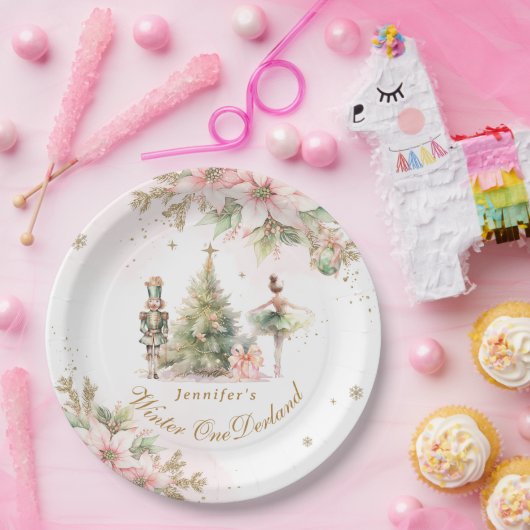 Whimsical Winter Onederland Pastel roze verjaardag Papieren Bordje (Feest)