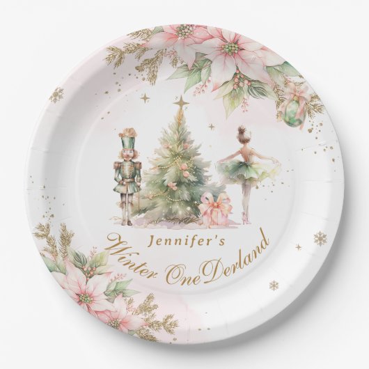 Whimsical Winter Onederland Pastel roze verjaardag Papieren Bordje (Voorkant)