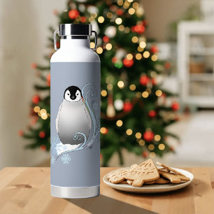 Whimsical Winter Pinguïn Art Nouveau Sneeuwvlokken Waterfles