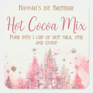 Whimsical Winter Princess Verjaardag Hot Cocoa Vierkante Sticker