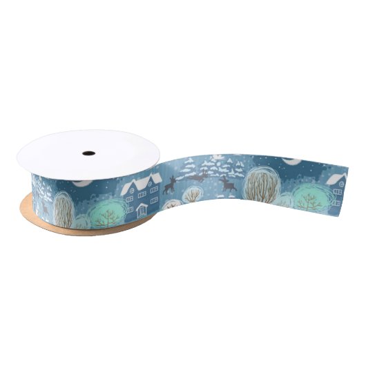 Whimsical Winter Scene in Blues 1,5-inch breedbeel Lint (Spoel)