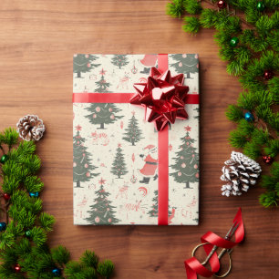 Whimsical Winter Scene: Kerstman, open haard, crèm Cadeaupapier