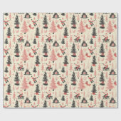 Whimsical Winter Scene: Kerstman, open haard, crèm Cadeaupapier (Vlak)