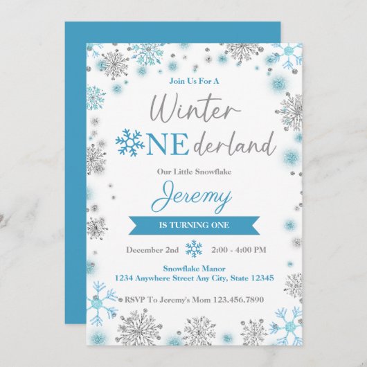 Whimsical Winter Snowflake Anniversaire Invitation (Devant / Derrière)