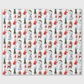 Whimsical Winter Tree with Santa and Snowman Cadeaupapier (Vlak)