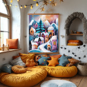 Whimsical Winter Village Illustratie Hangend Wandkleed