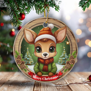 Whimsical Winter Wonderland Bosdieren 🦌🎄 Keramisch Ornament