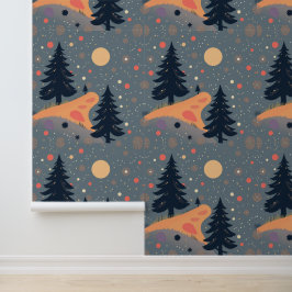 Whimsical Winter Wonderland: Feestelijke bosnacht Behang