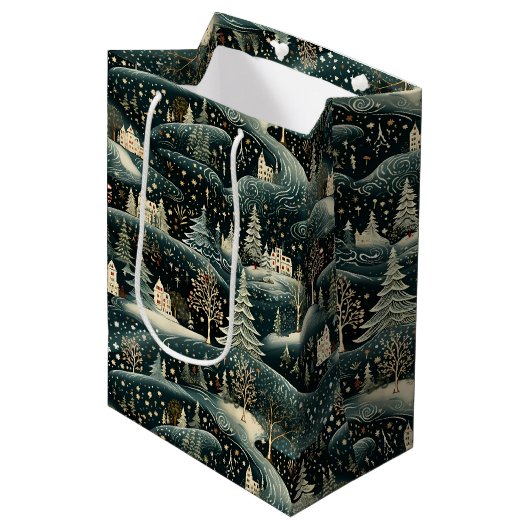 Whimsical Winter Woodland Kerstvakantie Medium Cadeauzakje (Voorkant Gekanteld)