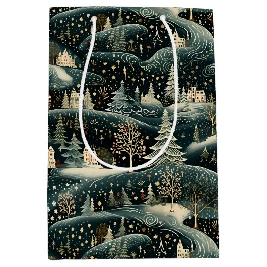 Whimsical Winter Woodland Kerstvakantie Medium Cadeauzakje (Voorkant)