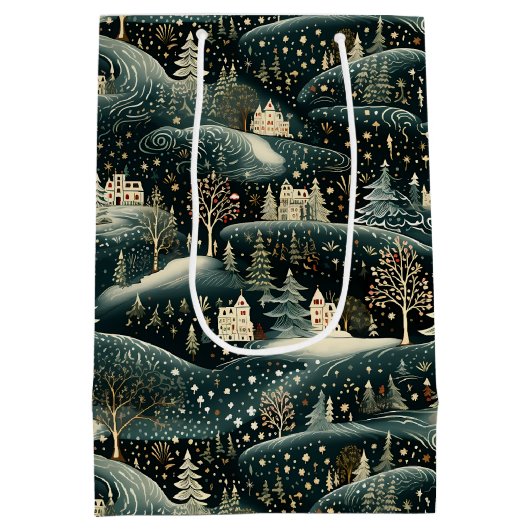 Whimsical Winter Woodland Kerstvakantie Medium Cadeauzakje (Achterkant)