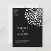 Whimsical Wit op Black Flourish Save the date (Voorkant)