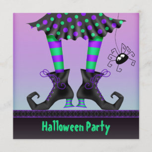 Whimsical Witch Legs Halloween Party Kaart