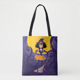 Whimsical Witch met Broomstick en de maan Draagtas