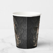 Whimsical Witch on Black Damask Papieren Bekers (Rechts)