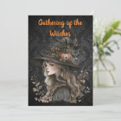 Whimsical Witch on Black Damask Save The Date (Staand voorkant)