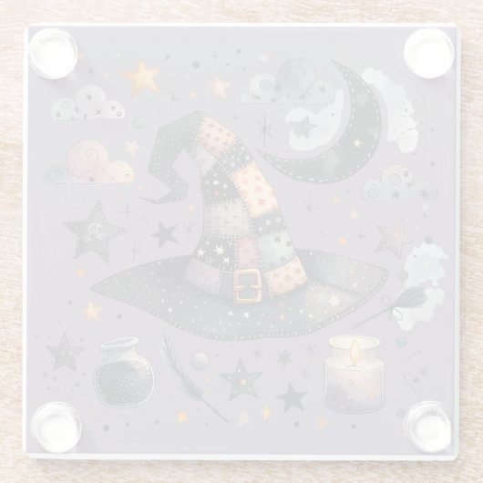 Whimsical Witch Pet en hemelse magie Glazen Onderzetter (Achterkant)