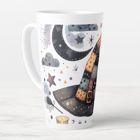 Whimsical Witch Pet en hemelse magie Latte Mok (Linkerhoek)