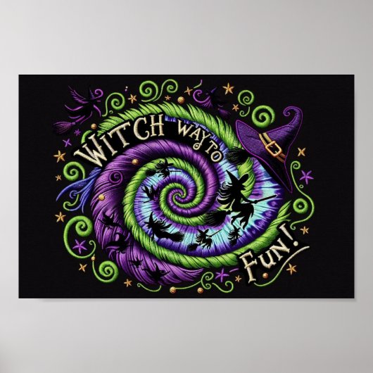 Whimsical Witch Way to Fun Halloween Ontwerp Poster (Voorkant)